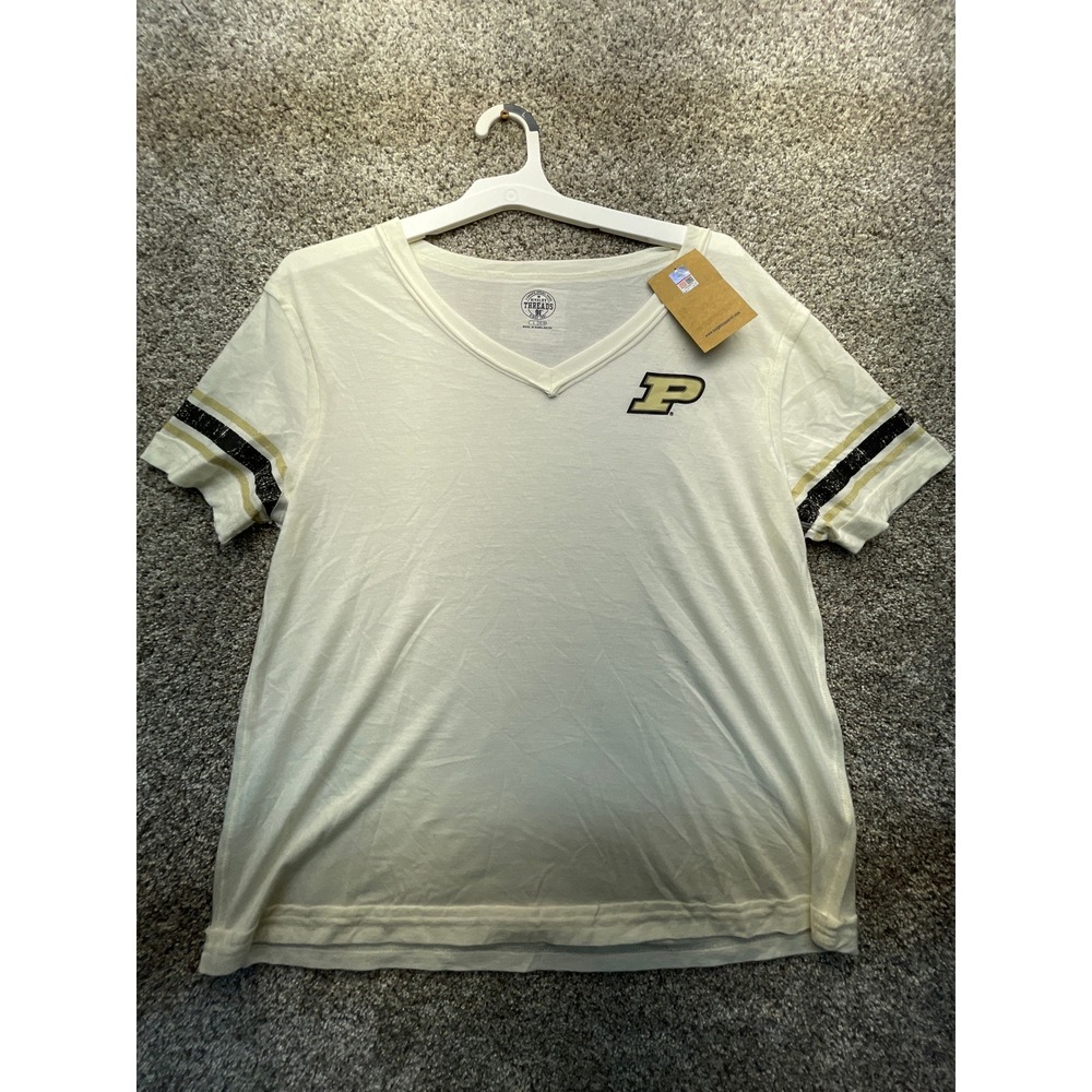 Rivalry Threads Purdue Boilermakers Girls L White NEW V-Neck Varsity Stripe